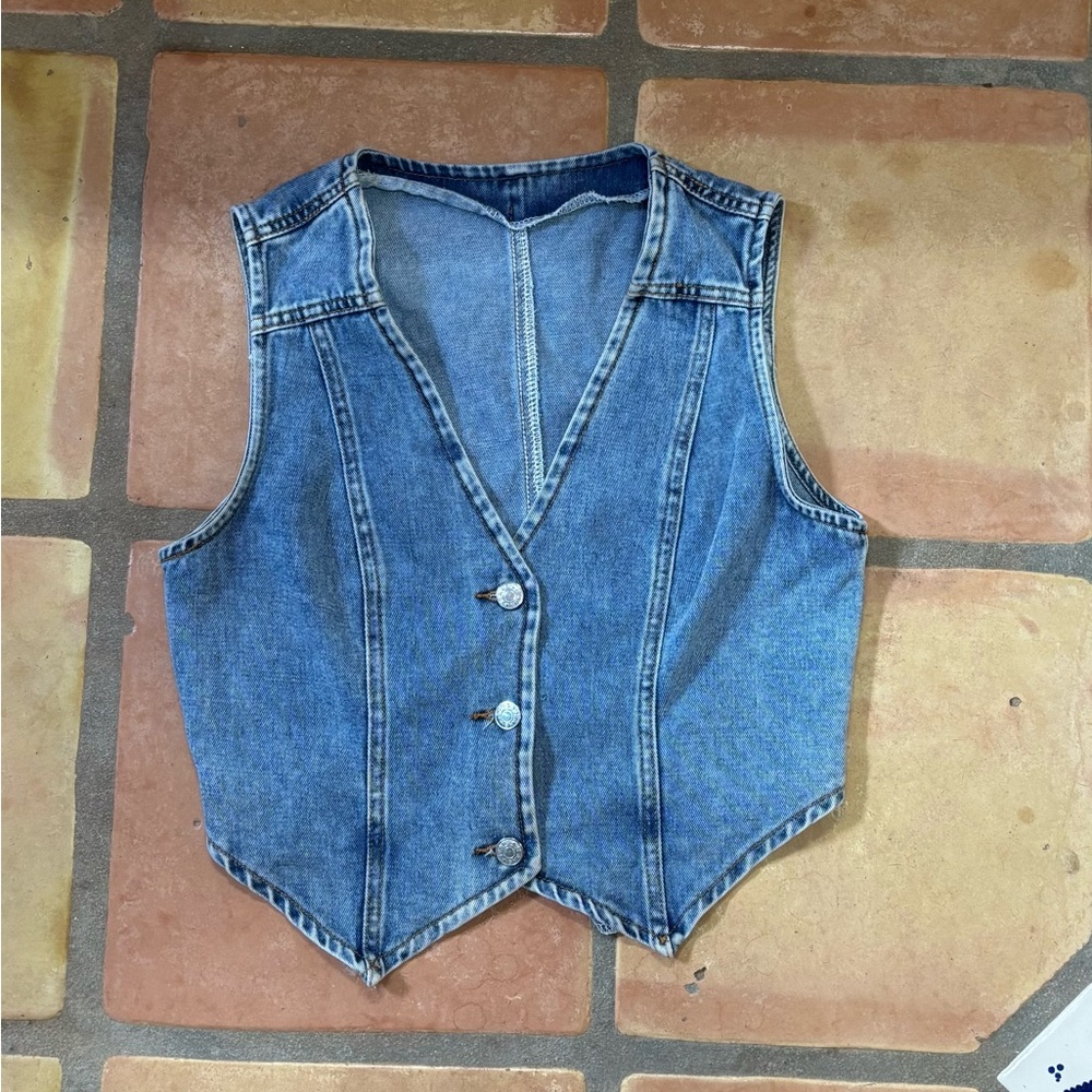 Denim Vest with Button Closure